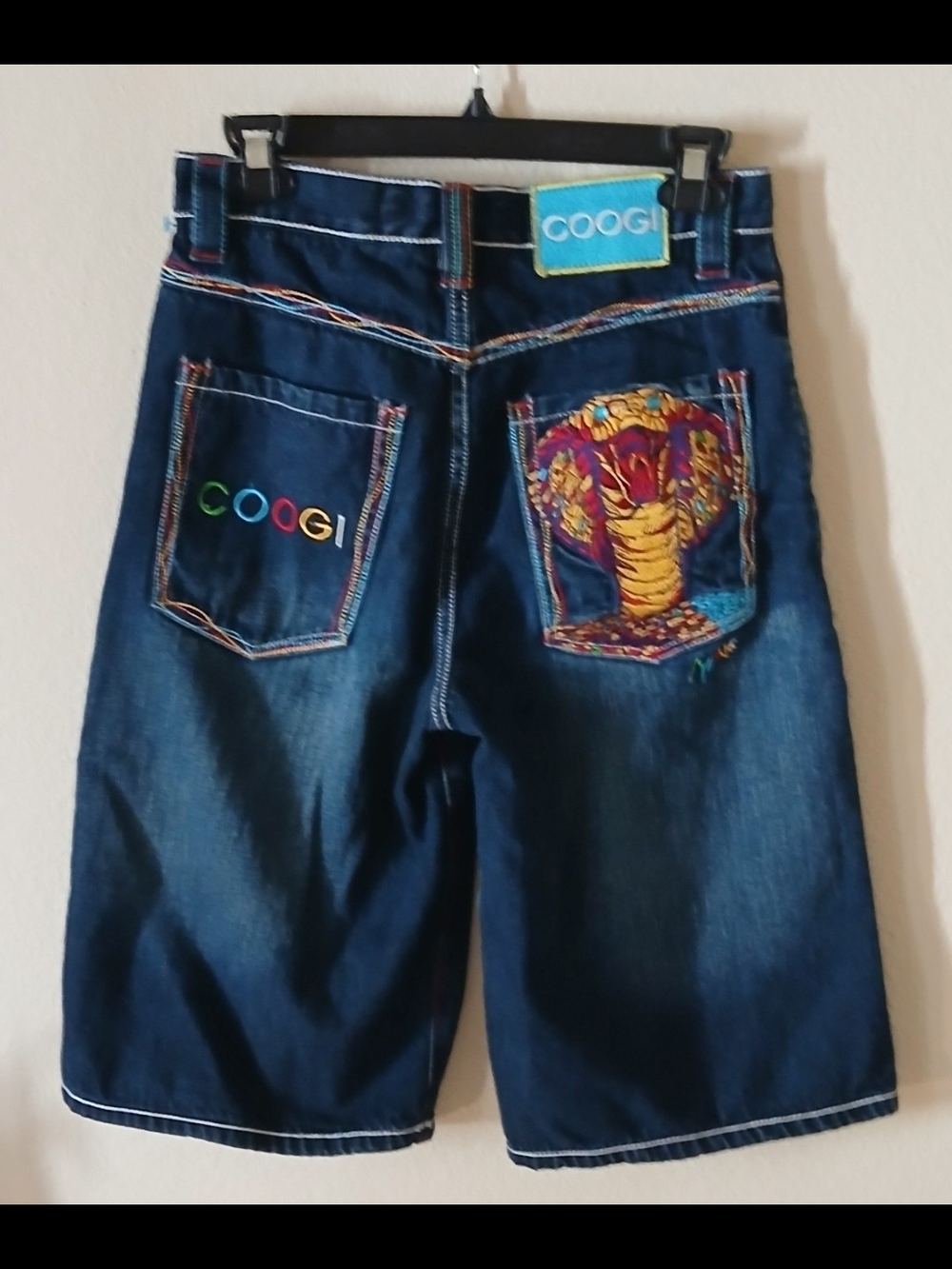 COOGI Men's Dark Blue Embroidered Denim Shorts - Cobra Pocket